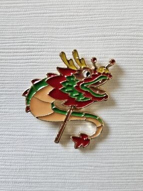 Dragon Pin - 4 For $20 Gold-Tone Red & Green
